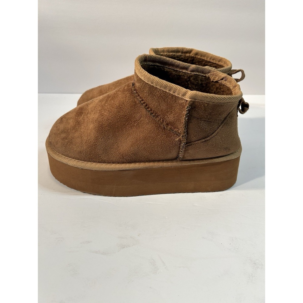Boohoo Platform Mini Boots Chestnut Brown Faux Suede Faux Fur Women's Size 5